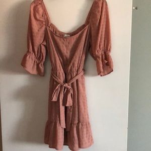 Off the shoulder pink shirt dress